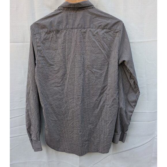 Theory Mens Murray Tech Stretch Plaid Button Down Shirt Sz M Peach Navy Checked - Picture 6 of 6